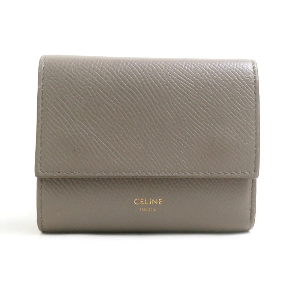 Celine Tri fold Wallet Leather Greige Gray
